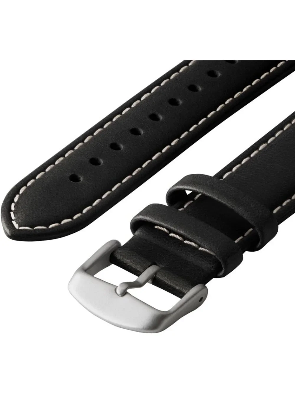 Men's Black/Natural Thread, Matte Silver Hardware Leather Straps Apple Watch